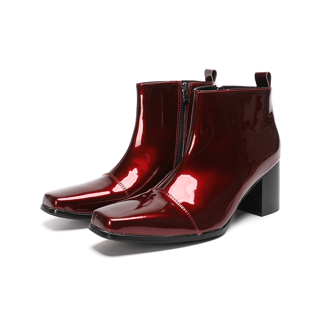 Men Formal Wear With Boots - Male Red Genuine Leather High Heel