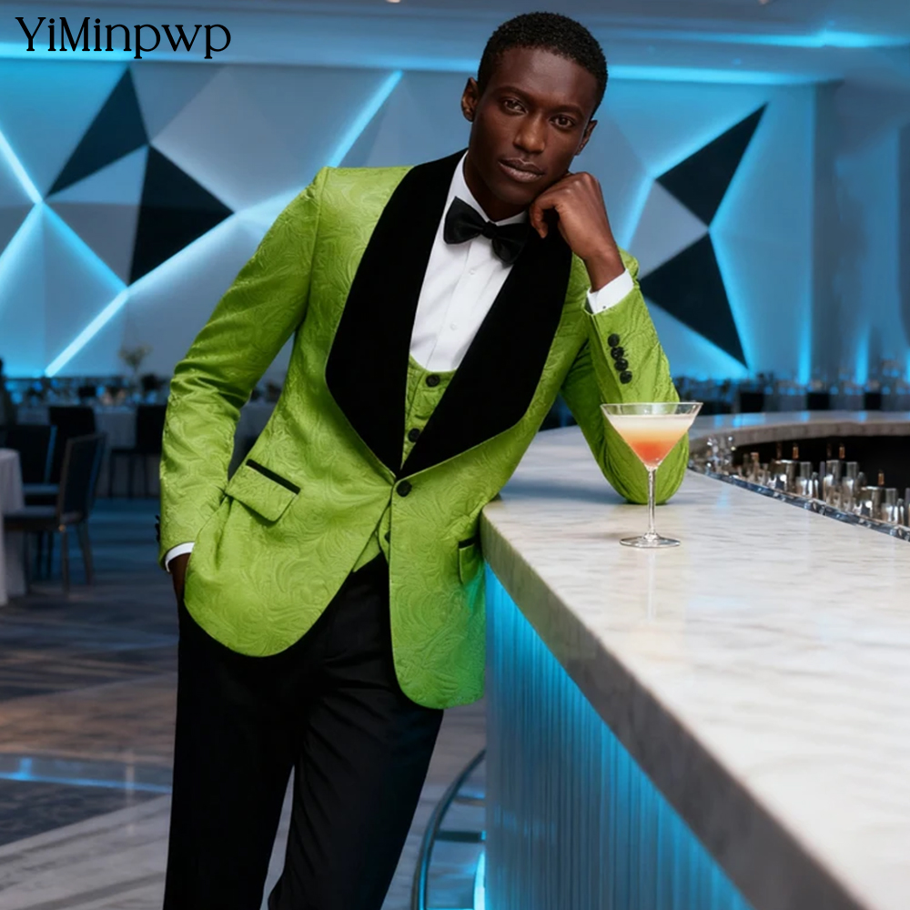 YiMinpwp Green Jacquard Men Su - огляд і ціна Men Formal Wear Modern