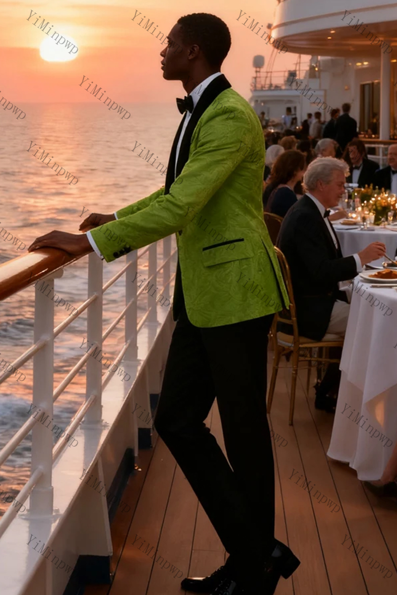 YiMinpwp Green Jacquard Men Su - огляд і ціна Men Formal Wear Modern